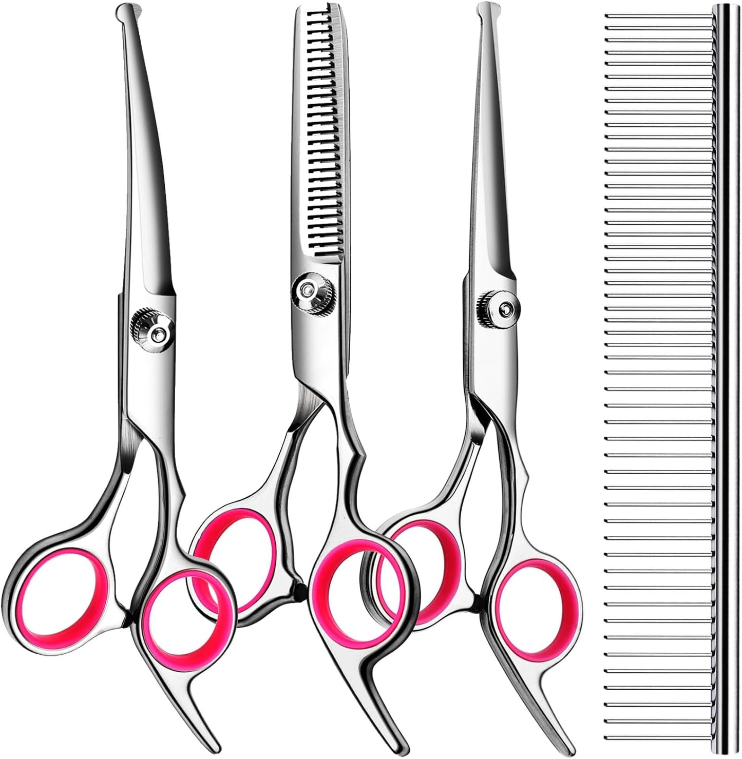 5 In1 Dog Grooming Scissors Kit, Professional Dog Scissors for Grooming with Safety round Tips, Titanium Coated Grooming Shears for Dogs Cat Pet at Home