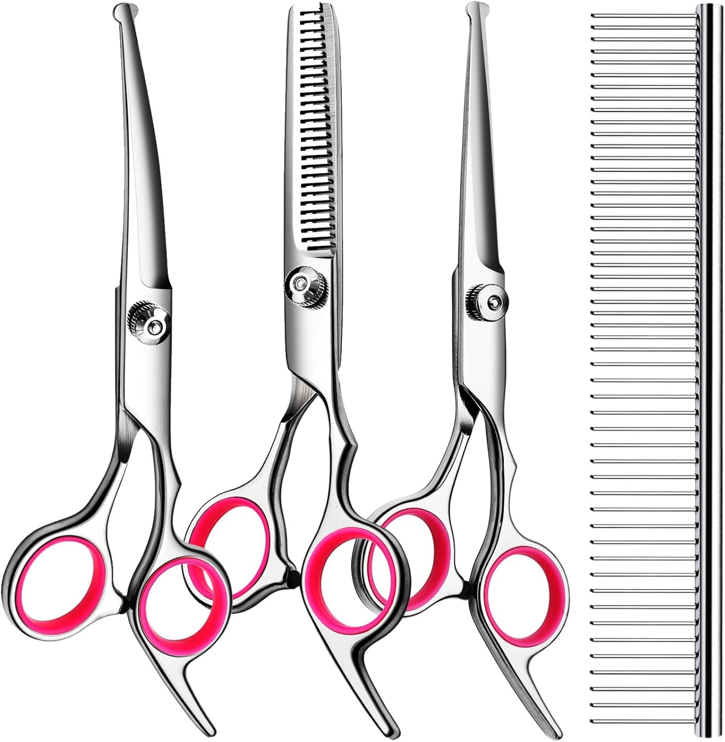 5 In1 Dog Grooming Scissors Kit, Professional Dog Scissors for Grooming with Safety round Tips, Titanium Coated Grooming Shears for Dogs Cat Pet at Home