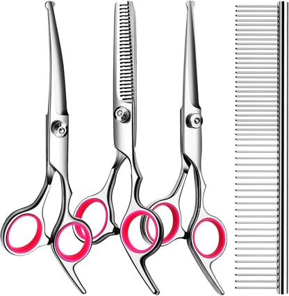 5 In1 Dog Grooming Scissors Kit, Professional Dog Scissors for Grooming with Safety round Tips, Titanium Coated Grooming Shears for Dogs Cat Pet at Home