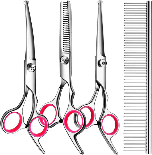 5 In1 Dog Grooming Scissors Kit, Professional Dog Scissors for Grooming with Safety round Tips, Titanium Coated Grooming Shears for Dogs Cat Pet at Home