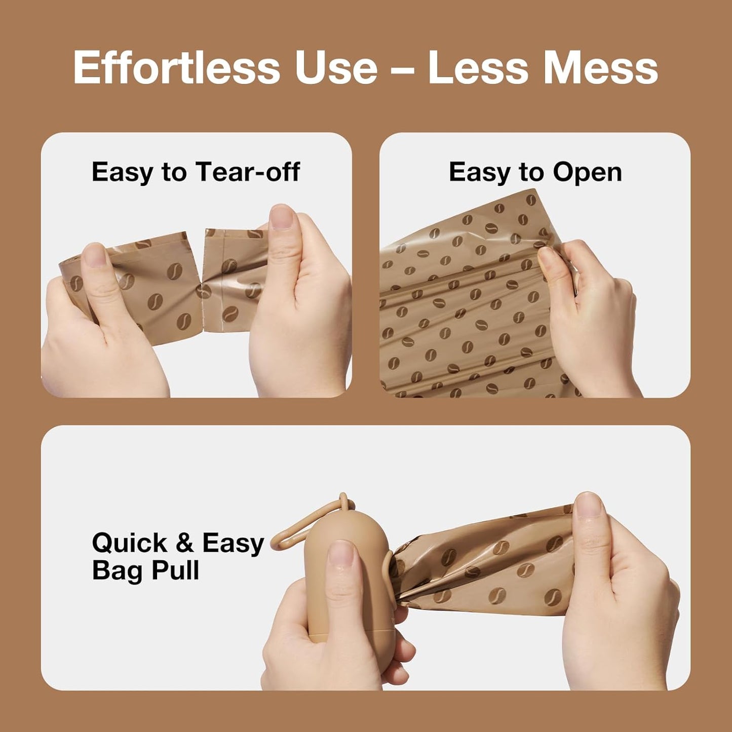 Dog Poop Bags Dispenser with Coffee Scented Waste Bags, Leak Proof, Extra Thick & Strong, 1 Holder and 105 Count Pet Poop Bags (7 Refill Rolls) for Dogs and Cats