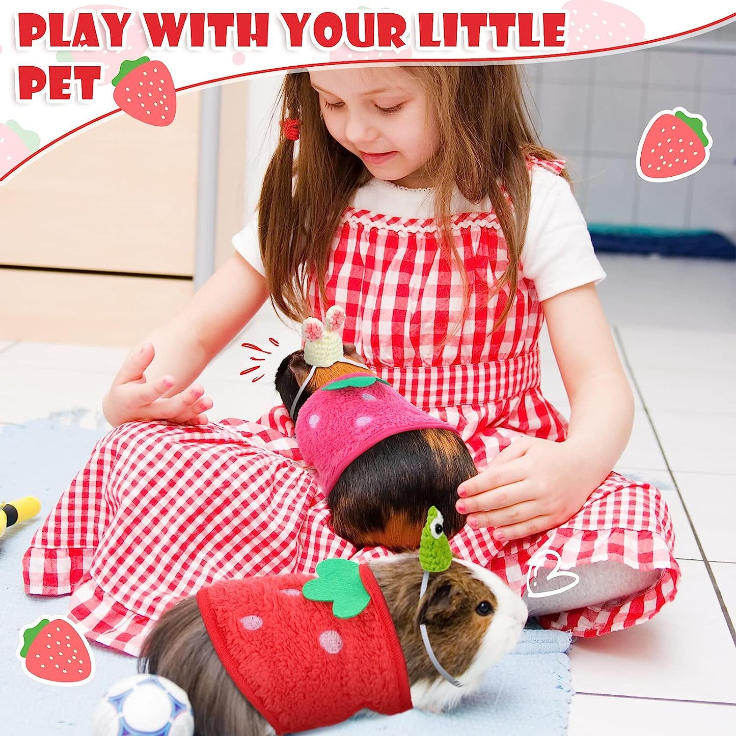 4 Pieces Guinea Pig Stuff Includes 2 Guinea Pig Clothes and 2 Cute Mini Hats with Adjustable Strap Small Animal Warm Vest Cozy Hand Knitted Hat for Hamster Bunny(Frog Style)