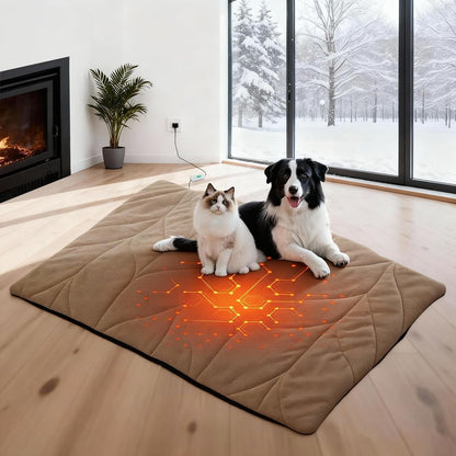 Dog Heating Pad (48"X28") - Waterproof Electric Heated Mat & Pet Bed for Indoor and Outdoor Use, Chew Resistant Cord, Machine Washable Cover with Wheat Pattern Quilting, for Cats and Pets
