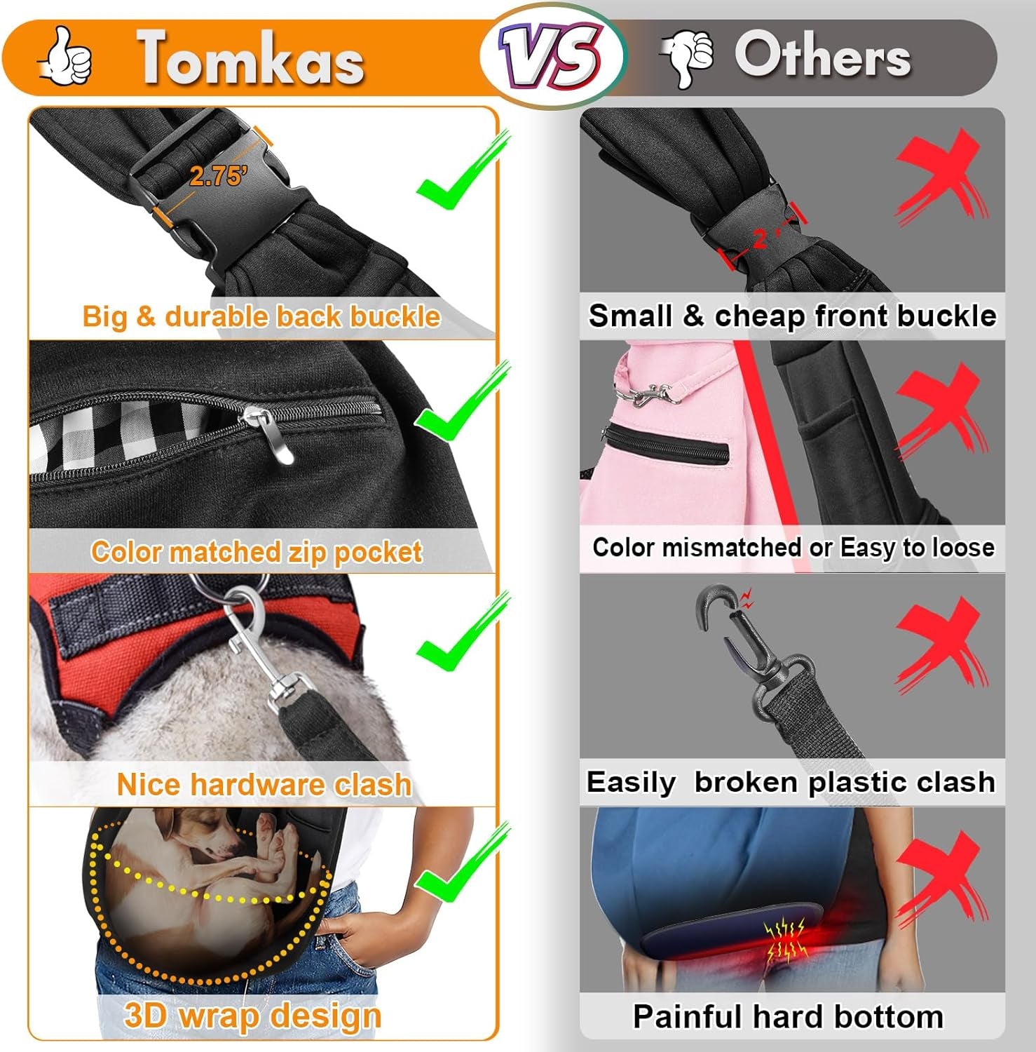 Small Dog Sling Carrier - Adjustable Strap & Zip Pocket - Suitable for Puppies 