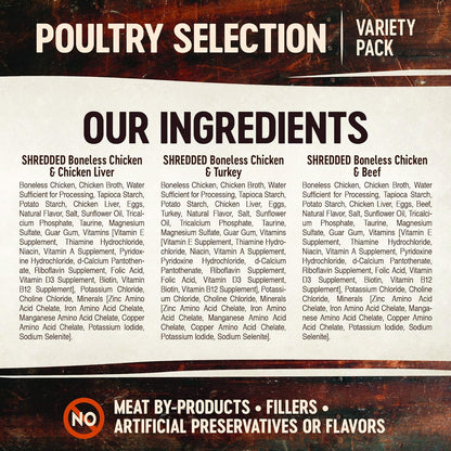 CORE Signature Selects Shredded Adult Wet Cat Food, Natural, Protein-Rich, Grain Free, 2.8 Ounce, 8 Pack (Poultry Variety Pack)