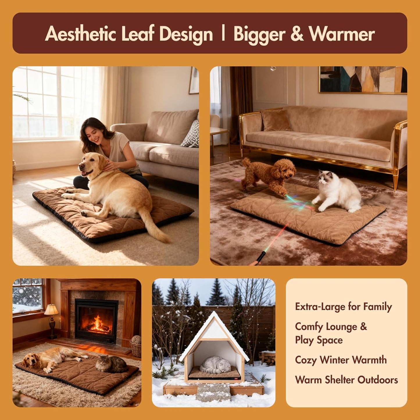 Dog Heating Pad (48"X28") - Waterproof Electric Heated Mat & Pet Bed for Indoor and Outdoor Use, Chew Resistant Cord, Machine Washable Cover with Wheat Pattern Quilting, for Cats and Pets