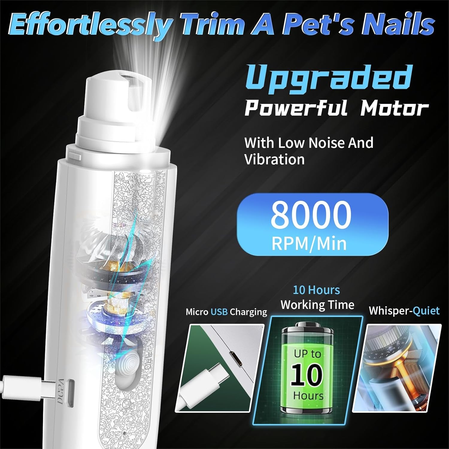 2-In-1 Cat Nail Clippers & Dog Nail Clippers Trimmers for Large Medium Small Dogs Cats Claw Trimmer Quick Sensor and Safety Guard USB Rechargeable with 2 LED Lights Dogs Nail Trimmer