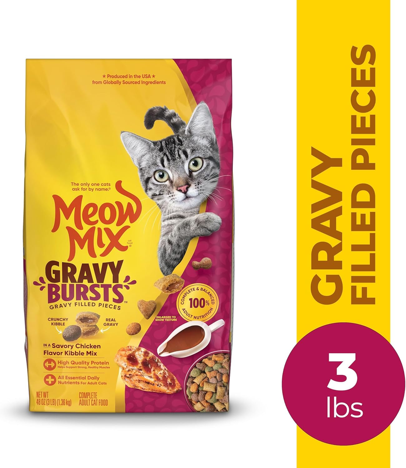Gravy Bursts Dry Cat Food, Chicken, 3 LB Bag