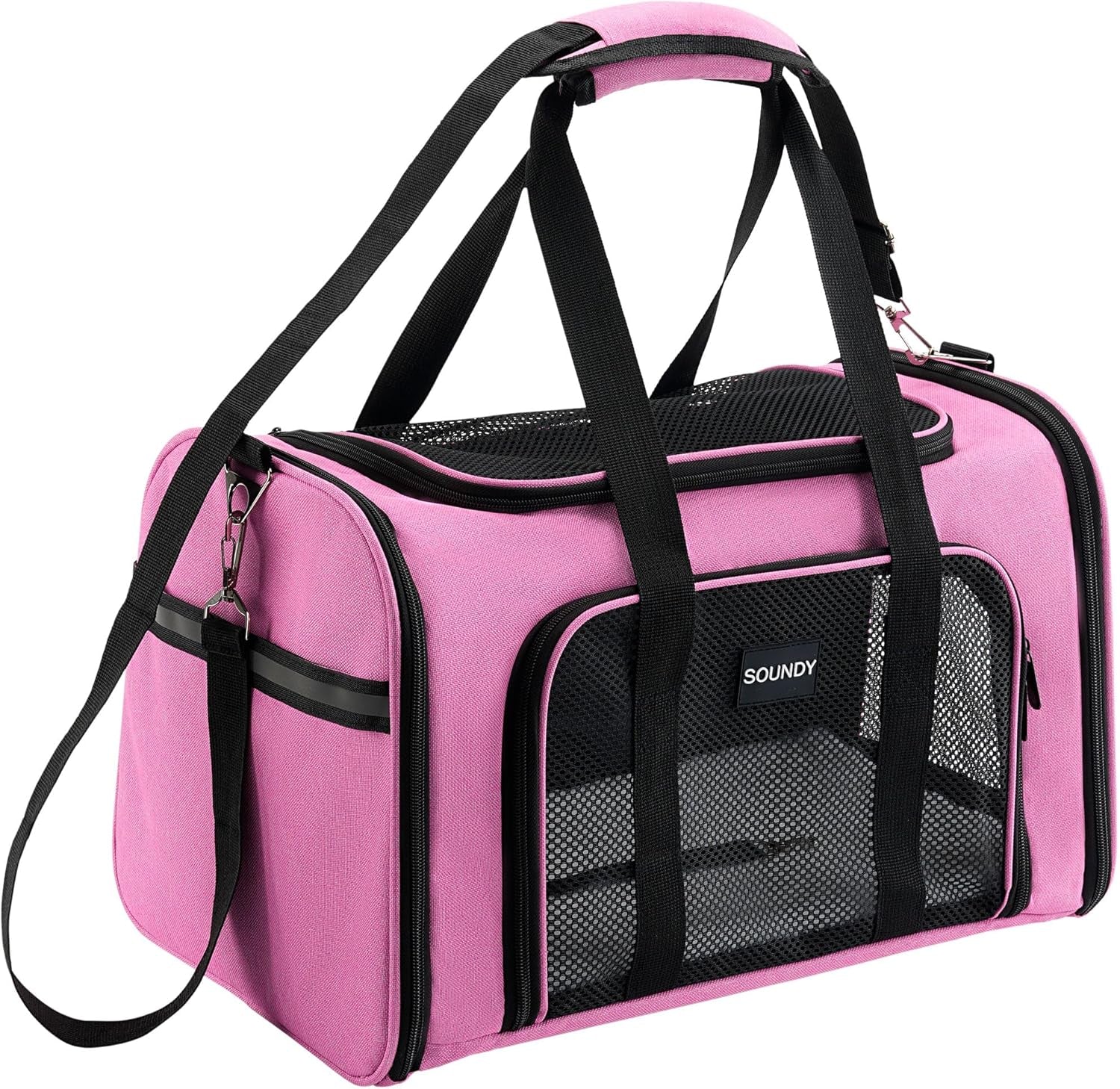 Large Cat Carrier Dog Carrier under 25 Lbs,Collapsible Ventilated Portable Pet Bag with Soft Sided Breathable Mesh for Long Car Trips Maxi Load 2 Kittens or Small, Medium Dog (Large Pink)