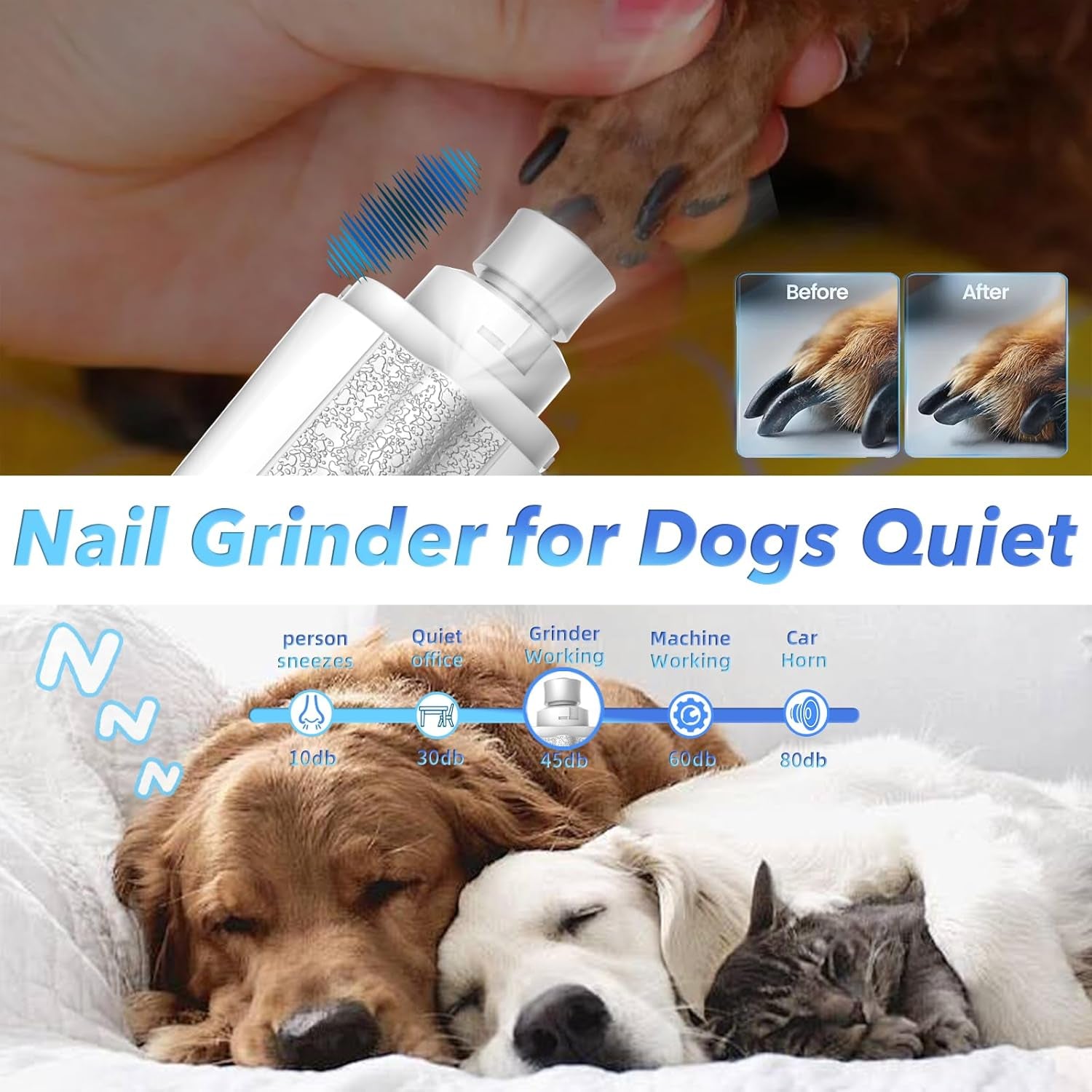 2-In-1 Cat Nail Clippers & Dog Nail Clippers Trimmers for Large Medium Small Dogs Cats Claw Trimmer Quick Sensor and Safety Guard USB Rechargeable with 2 LED Lights Dogs Nail Trimmer