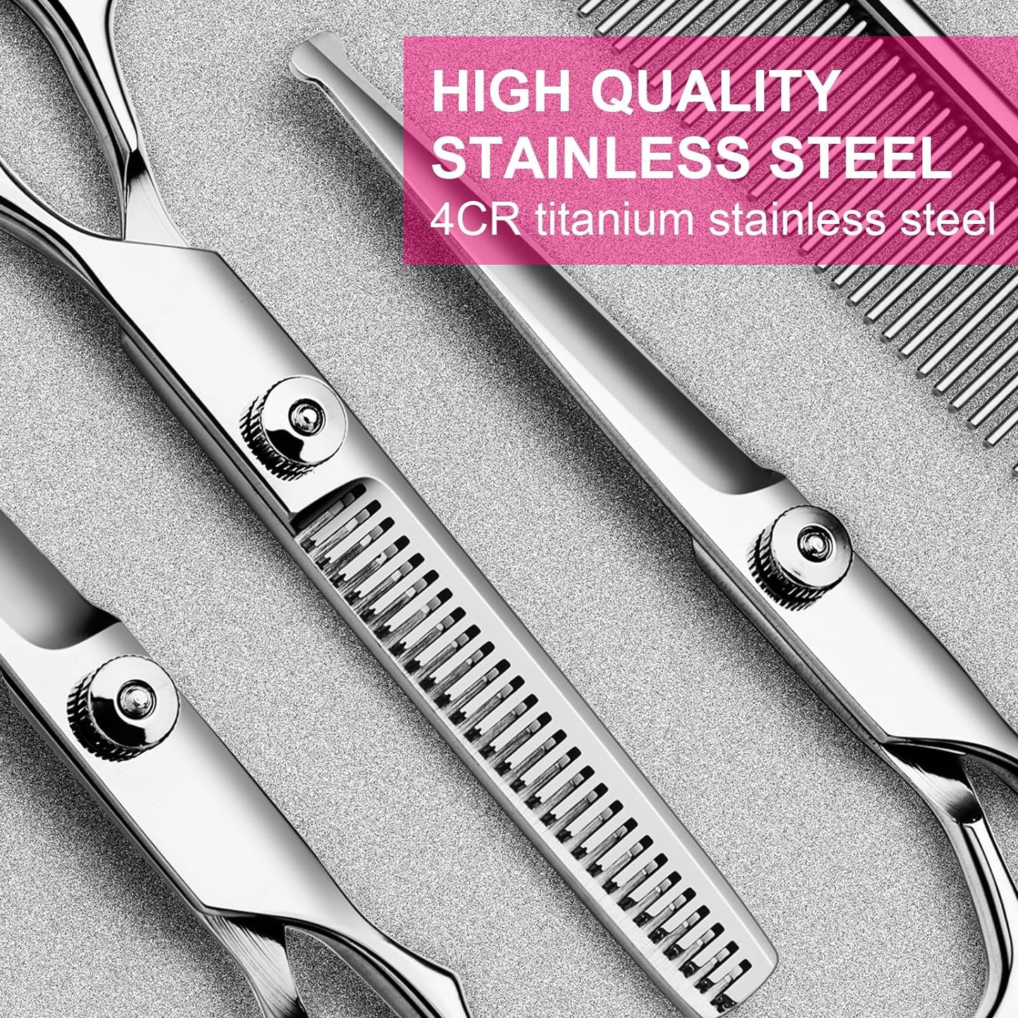 5 In1 Dog Grooming Scissors Kit, Professional Dog Scissors for Grooming with Safety round Tips, Titanium Coated Grooming Shears for Dogs Cat Pet at Home