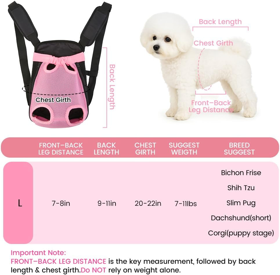 Dog Backpack Carrier, Thick Straps & Cushion, Pet Sling Front Backpacks for Small Medium Dogs 7-11 Lbs, Legs Out, Adjustable Wearable Puppy Chest Travel Bag, Easy-Fit for Hiking/Walking/Camping