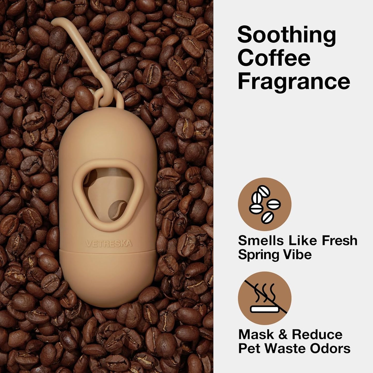 Dog Poop Bags Dispenser with Coffee Scented Waste Bags, Leak Proof, Extra Thick & Strong, 1 Holder and 105 Count Pet Poop Bags (7 Refill Rolls) for Dogs and Cats