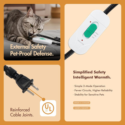 Dog Heating Pad (48"X28") - Waterproof Electric Heated Mat & Pet Bed for Indoor and Outdoor Use, Chew Resistant Cord, Machine Washable Cover with Wheat Pattern Quilting, for Cats and Pets