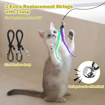 Cat Toys for Indoor Cats, Interactive Cat Toy 2PCS Retractable Wand Toy and 9PCS Cat Feather Toys Refills, Funny Kitten Toys Cat Fishing Pole Toy for Bored Indoor Cats Chase and Exercise