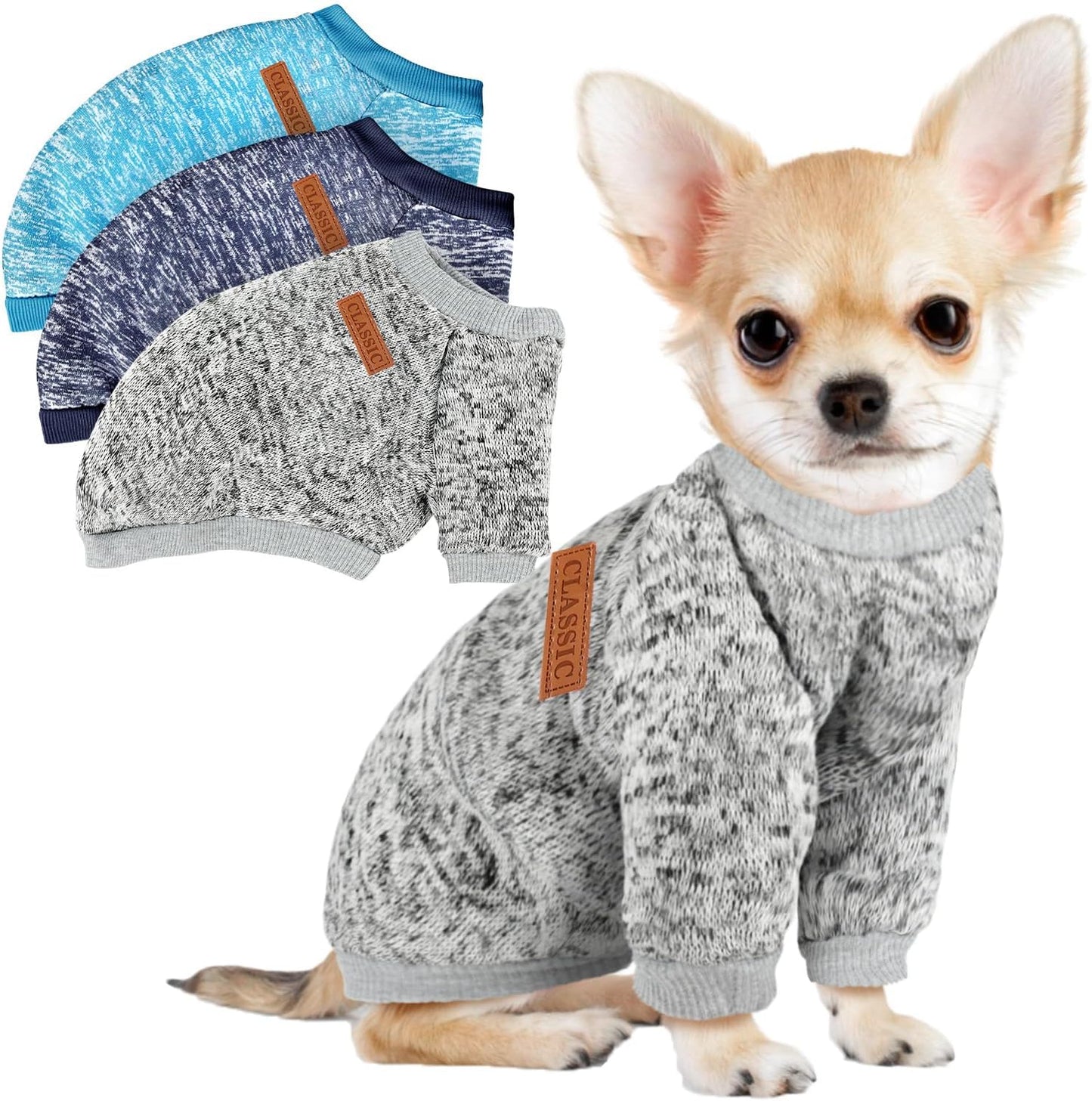 3 Pack Dog Sweaters for Small Dogs Girl Boy Winter Fleece Clothes Warm Soft Dog Sweatshirt Outfit for Dogs Cats Pet Apparel