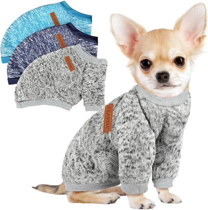 3 Pack Dog Sweaters for Small Dogs Girl Boy Winter Fleece Clothes Warm Soft Dog Sweatshirt Outfit for Dogs Cats Pet Apparel