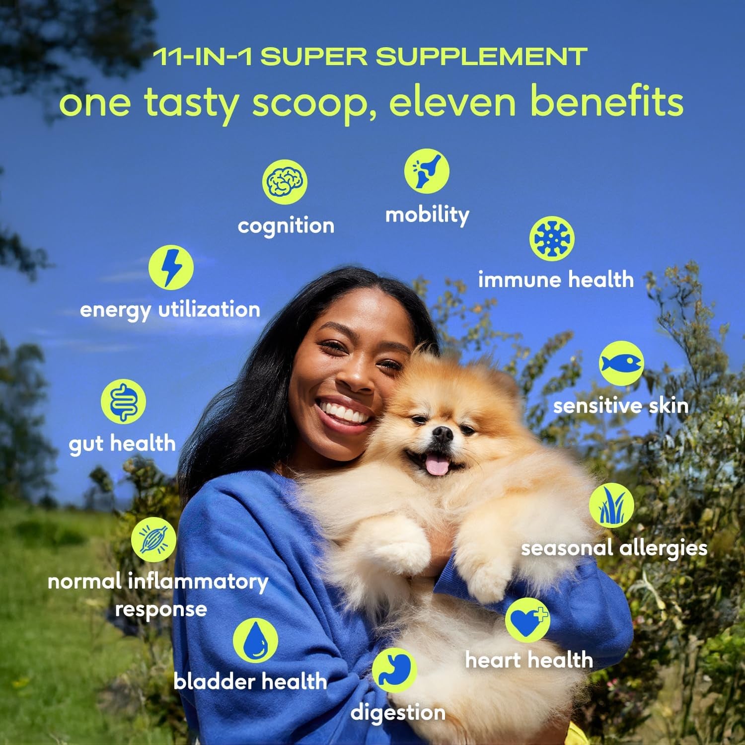 Dog Vitamins & Supplements - 11-In-1 Multivitamin Powder for Dogs Food Topper - Collagen, Glucosamine, Probiotics, Omega & More- Supports Healthy Gut, Mobility & Overall Health -30 Scoops