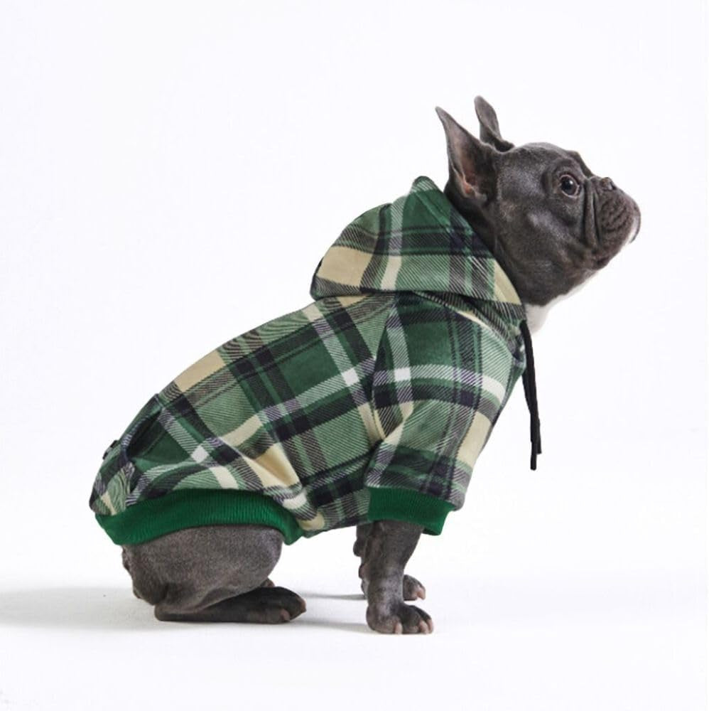 Dog Hoodie – Premium Dog Sweater for Small, Medium, and Large Dogs | Warm Outfits for French Bulldogs, Pitbull, Puppy, Winter Jacket Alternative - Green Plaid - L