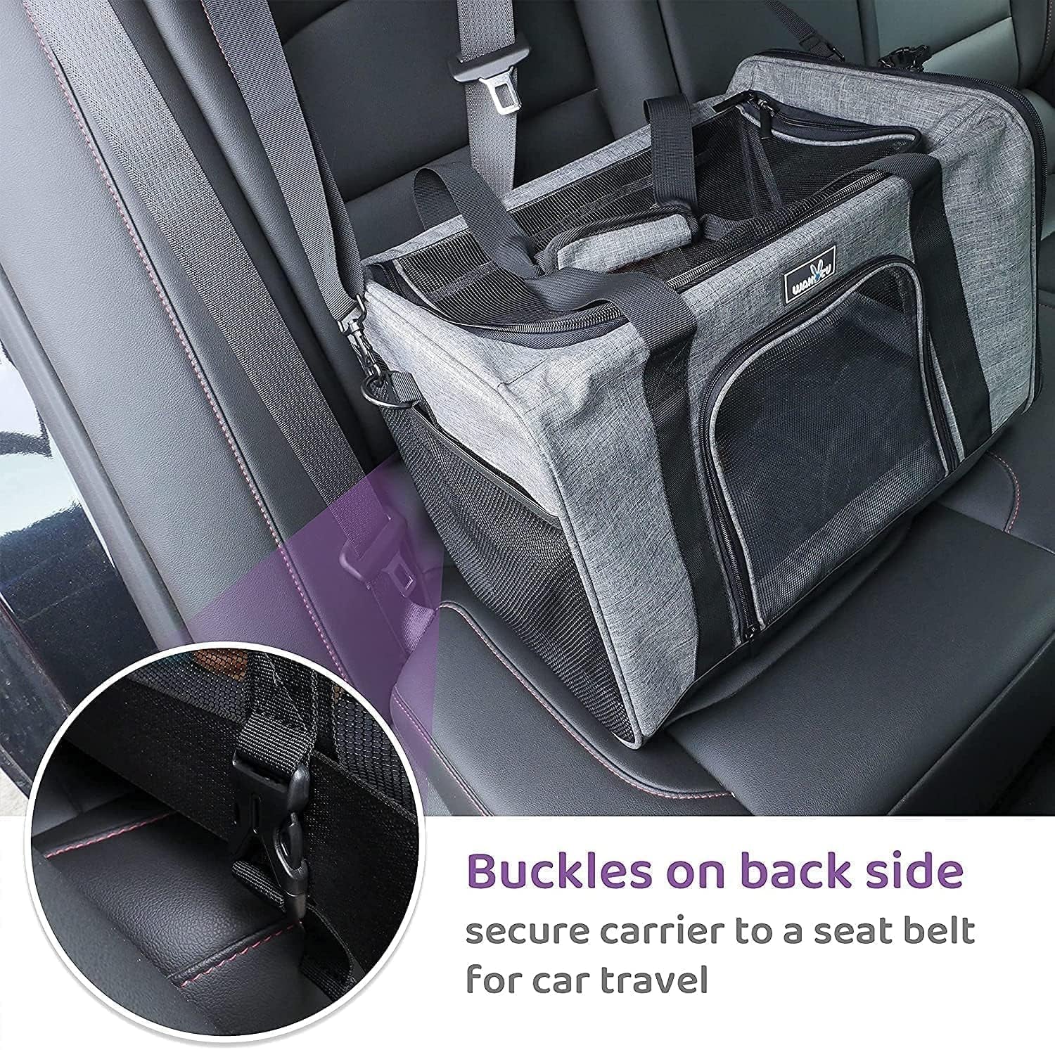  Pet Carrier for Small Cats Dogs, Travel Bag with Adequate Ventilation, 5 Mesh Windows, 3 Entrance, Locking Safety Zippers, Padded Shoulder and Carrying Strap, Small