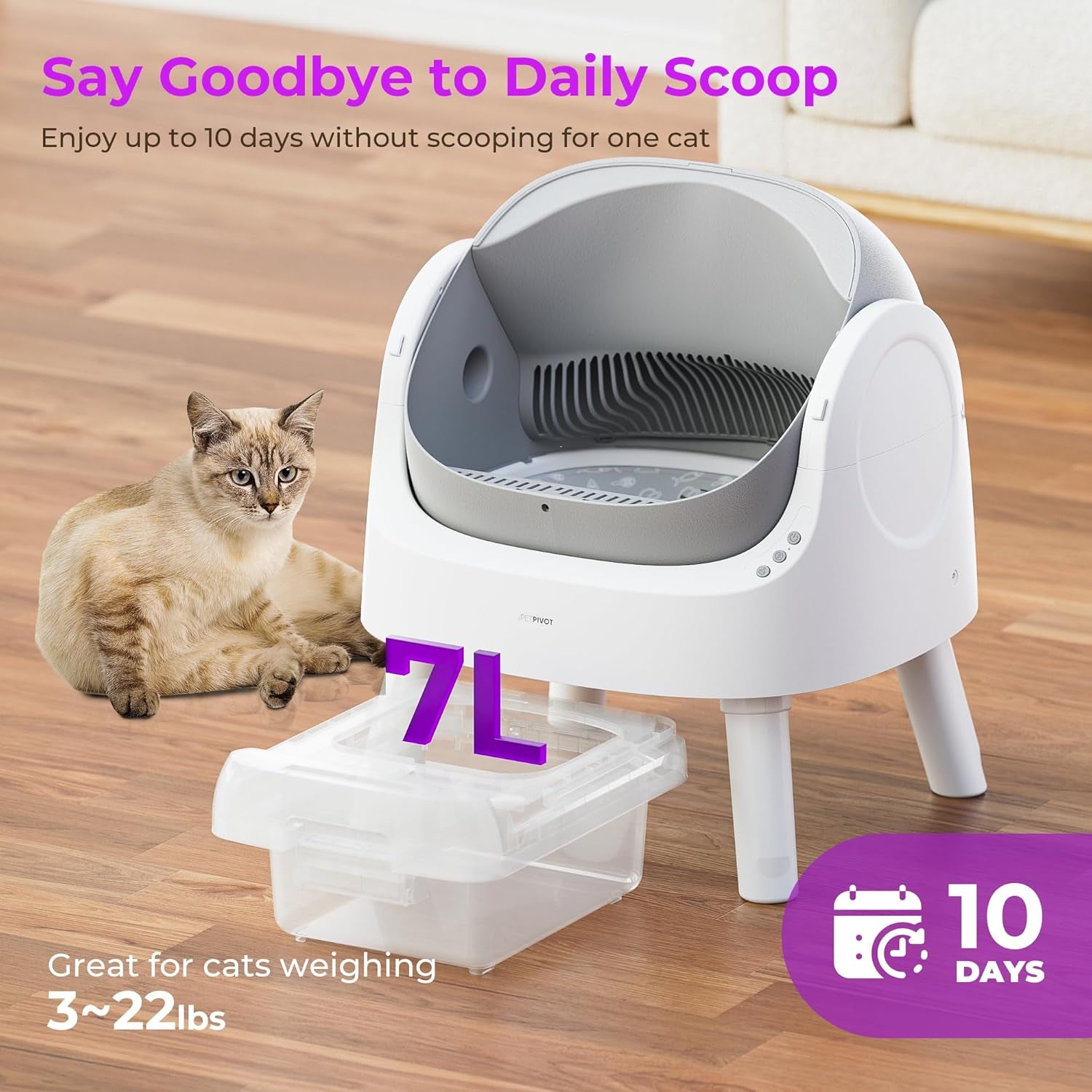 Self Cleaning Cat Litter Box, Safety Sensor and Open Top Design for Multiple Cats, Automatic Cat Litter Box with Liners and Mat Included, Grey