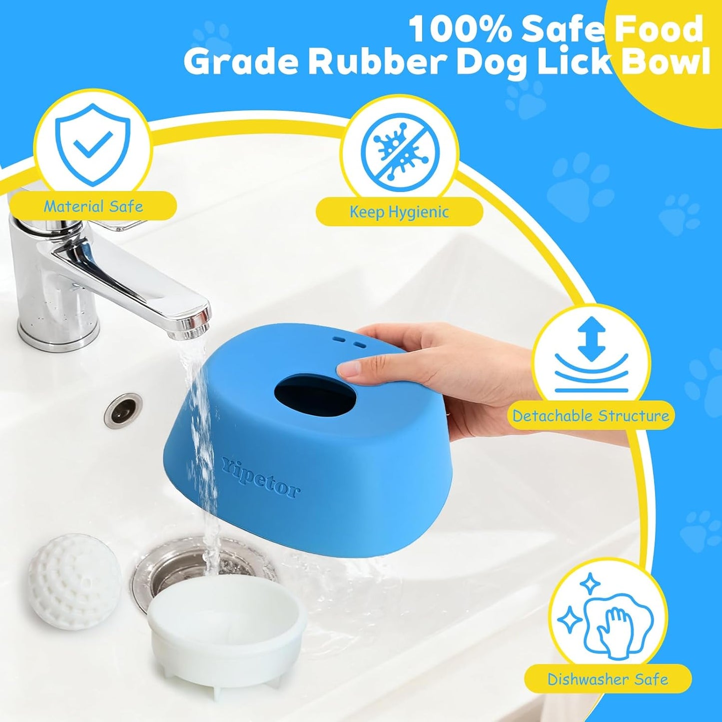 Slow Feeder Dog Bowls for Liquid Treat, Anti-Slip【Entertained Ball-In】 Bone Broth Dog Lick Bowl, 3/4 Cup Yogurt Pup Lick Toy for Large Medium Small Breeds Dietary Supplement/Post-Op Nutrition