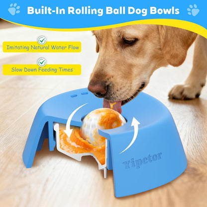 Slow Feeder Dog Bowls for Liquid Treat, Anti-Slip【Entertained Ball-In】 Bone Broth Dog Lick Bowl, 3/4 Cup Yogurt Pup Lick Toy for Large Medium Small Breeds Dietary Supplement/Post-Op Nutrition