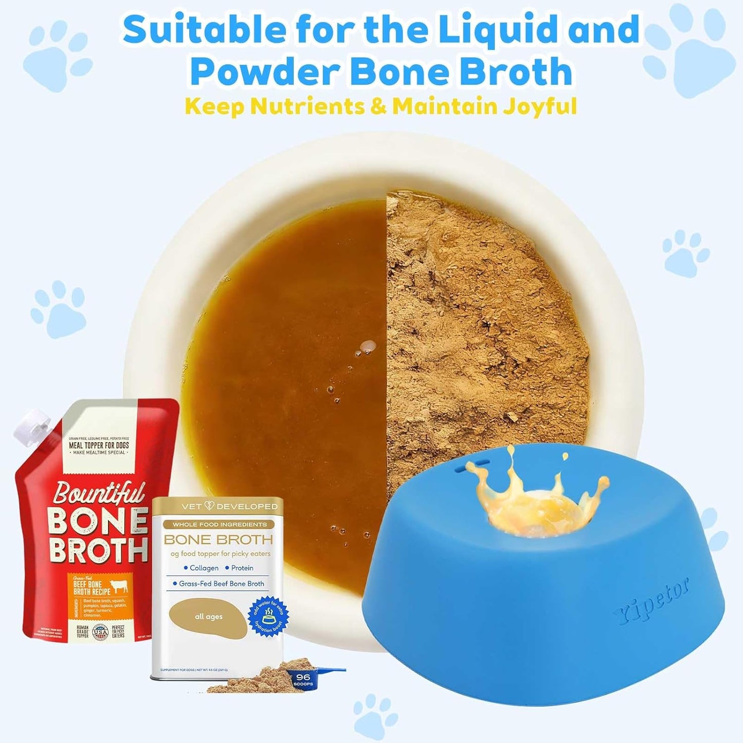 Slow Feeder Dog Bowls for Liquid Treat, Anti-Slip【Entertained Ball-In】 Bone Broth Dog Lick Bowl, 3/4 Cup Yogurt Pup Lick Toy for Large Medium Small Breeds Dietary Supplement/Post-Op Nutrition