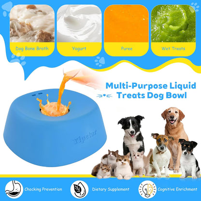 Slow Feeder Dog Bowls for Liquid Treat, Anti-Slip【Entertained Ball-In】 Bone Broth Dog Lick Bowl, 3/4 Cup Yogurt Pup Lick Toy for Large Medium Small Breeds Dietary Supplement/Post-Op Nutrition