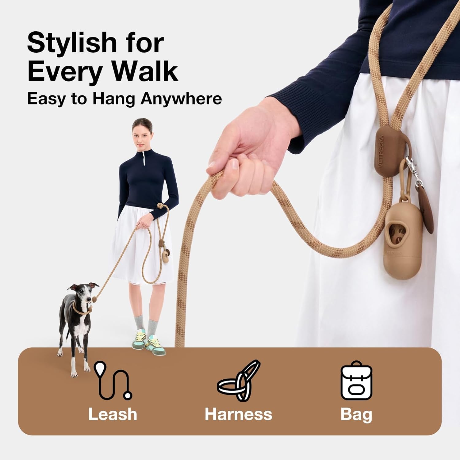 Dog Poop Bags Dispenser with Coffee Scented Waste Bags, Leak Proof, Extra Thick & Strong, 1 Holder and 105 Count Pet Poop Bags (7 Refill Rolls) for Dogs and Cats