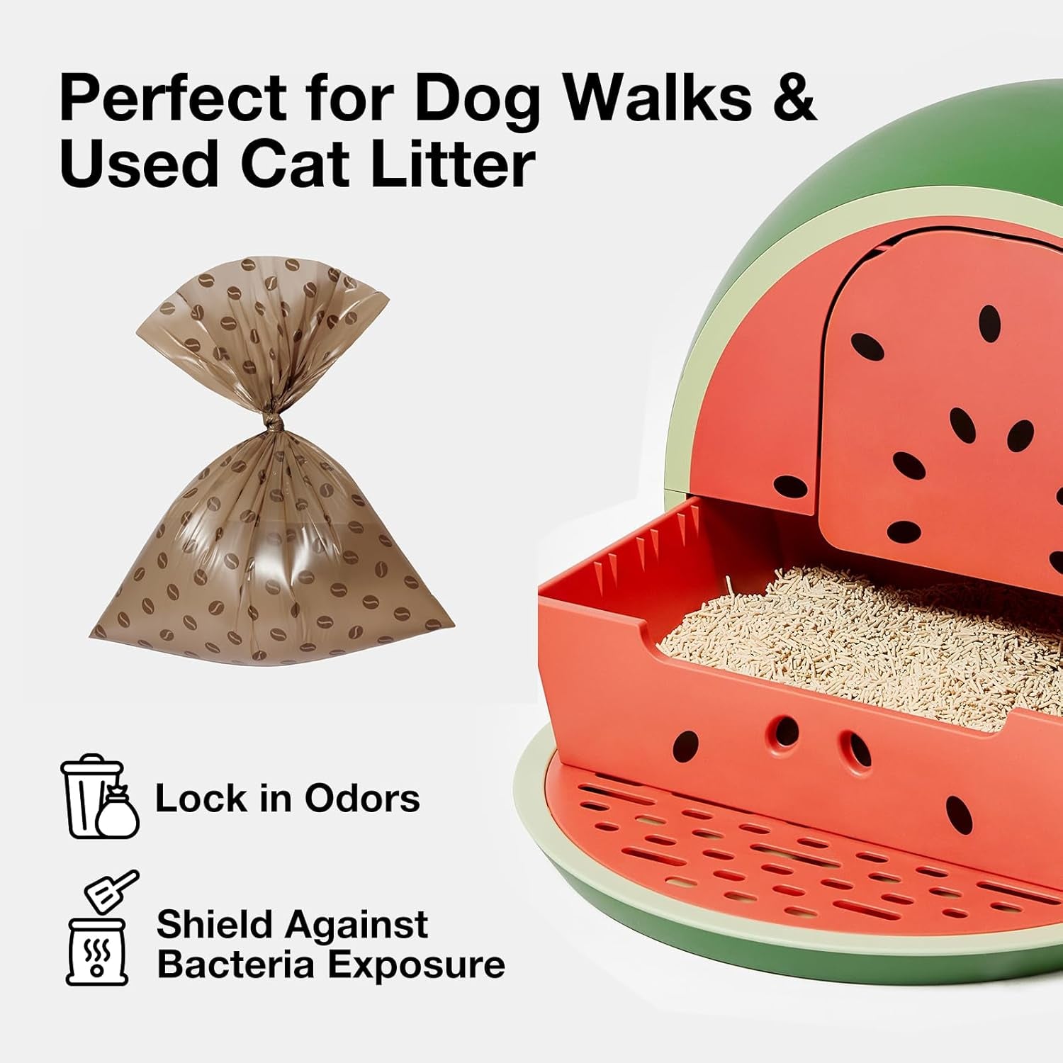 Dog Poop Bags Dispenser with Coffee Scented Waste Bags, Leak Proof, Extra Thick & Strong, 1 Holder and 105 Count Pet Poop Bags (7 Refill Rolls) for Dogs and Cats