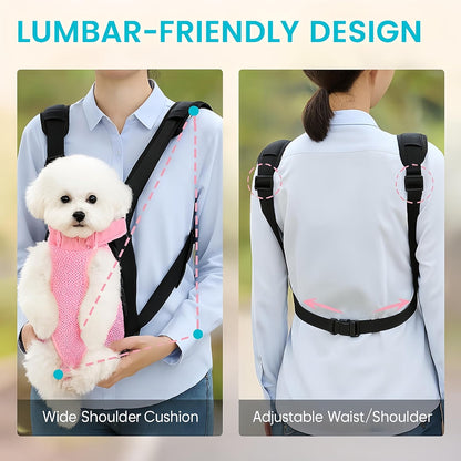 Dog Backpack Carrier, Thick Straps & Cushion, Pet Sling Front Backpacks for Small Medium Dogs 7-11 Lbs, Legs Out, Adjustable Wearable Puppy Chest Travel Bag, Easy-Fit for Hiking/Walking/Camping