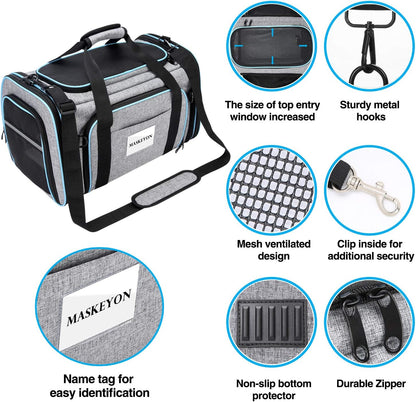 Pet Carrier, Large Soft Sided Pet Travel TSA Carrier 4 Sides Expandable Cat Collapsible Carriers with Removable Fleece Pad and Pockets for Cats Dogs and Small Animals