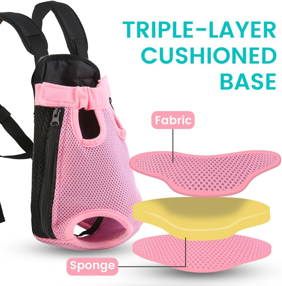 Dog Backpack Carrier, Thick Straps & Cushion, Pet Sling Front Backpacks for Small Medium Dogs 7-11 Lbs, Legs Out, Adjustable Wearable Puppy Chest Travel Bag, Easy-Fit for Hiking/Walking/Camping