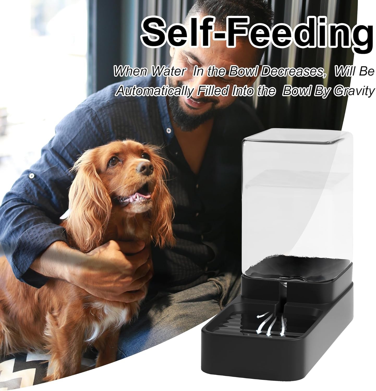 Automatic Cat Feeder and Water Dispenser in Set with Pet Food Bowl,Gravity Dog Waterer and Food Feeder for Small Medium Dog Cat Puppy Kitten Large Capacity(3.3L,Black)