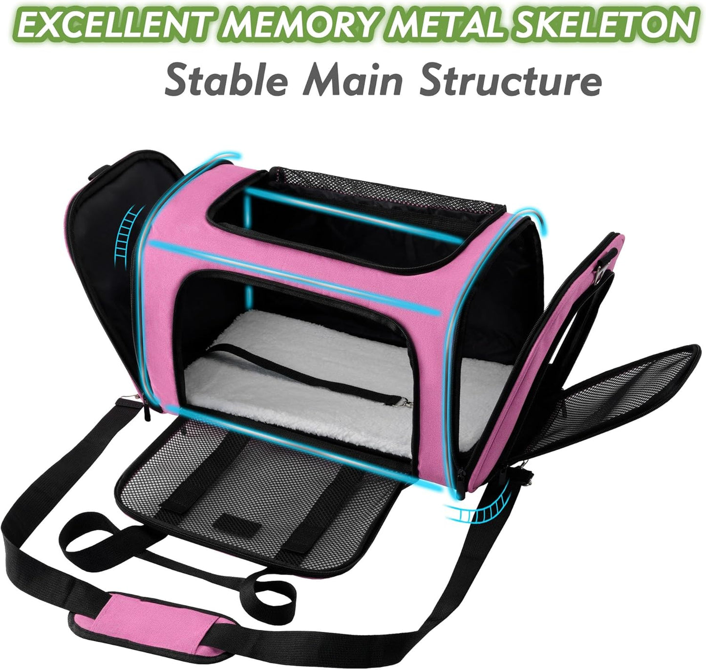 Large Cat Carrier Dog Carrier under 25 Lbs,Collapsible Ventilated Portable Pet Bag with Soft Sided Breathable Mesh for Long Car Trips Maxi Load 2 Kittens or Small, Medium Dog (Large Pink)