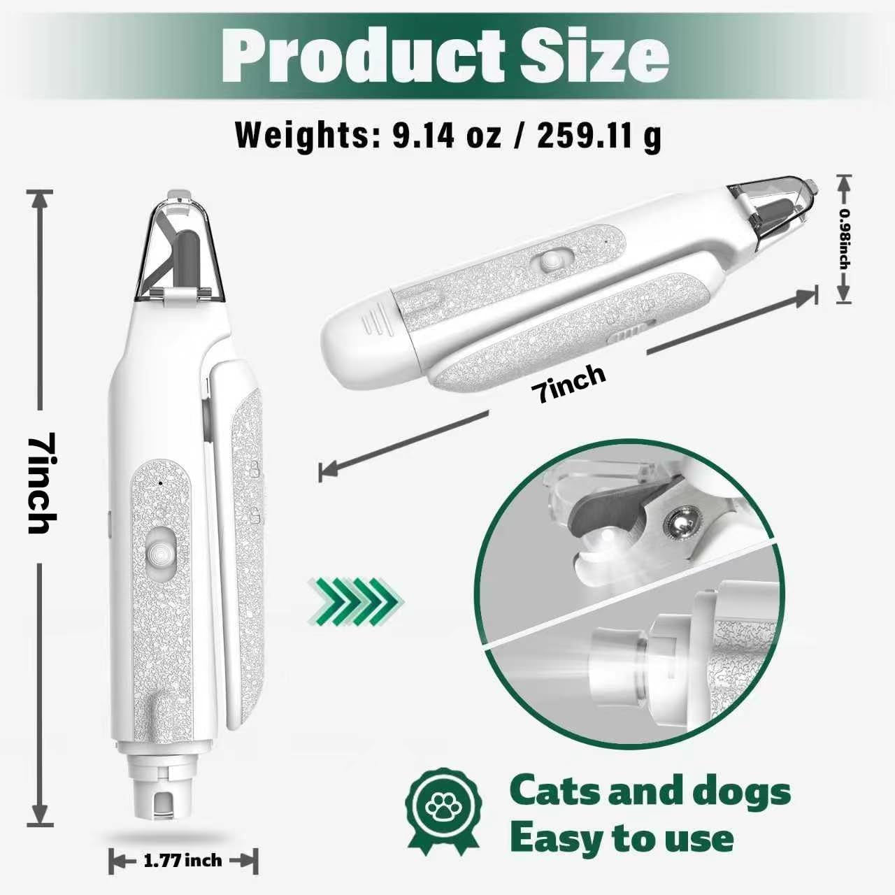 2-In-1 Cat Nail Clippers & Dog Nail Clippers Trimmers for Large Medium Small Dogs Cats Claw Trimmer Quick Sensor and Safety Guard USB Rechargeable with 2 LED Lights Dogs Nail Trimmer
