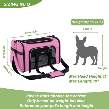 Large Cat Carrier Dog Carrier under 25 Lbs,Collapsible Ventilated Portable Pet Bag with Soft Sided Breathable Mesh for Long Car Trips Maxi Load 2 Kittens or Small, Medium Dog (Large Pink)