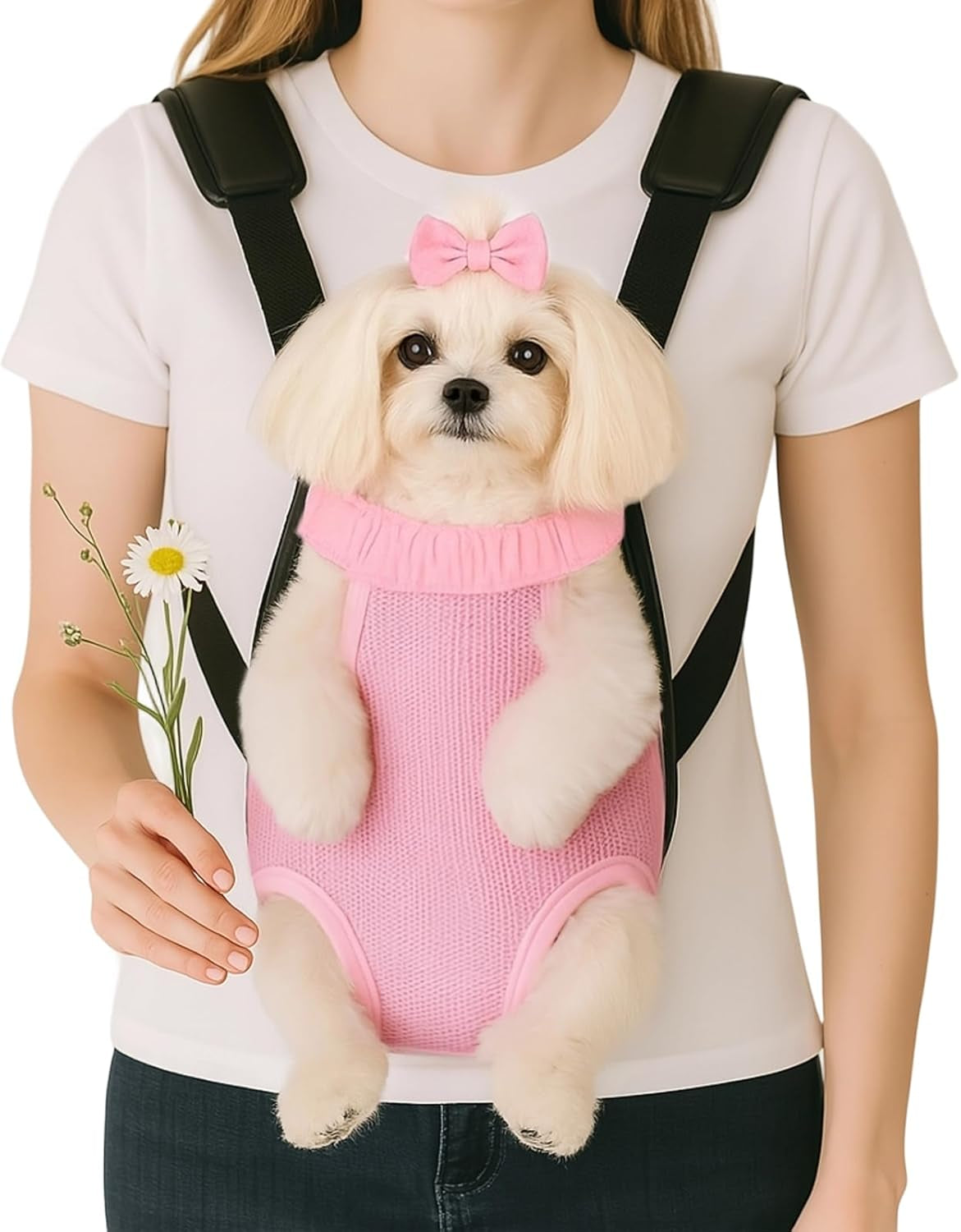 Dog Backpack Carrier, Thick Straps & Cushion, Pet Sling Front Backpacks for Small Medium Dogs 7-11 Lbs, Legs Out, Adjustable Wearable Puppy Chest Travel Bag, Easy-Fit for Hiking/Walking/Camping