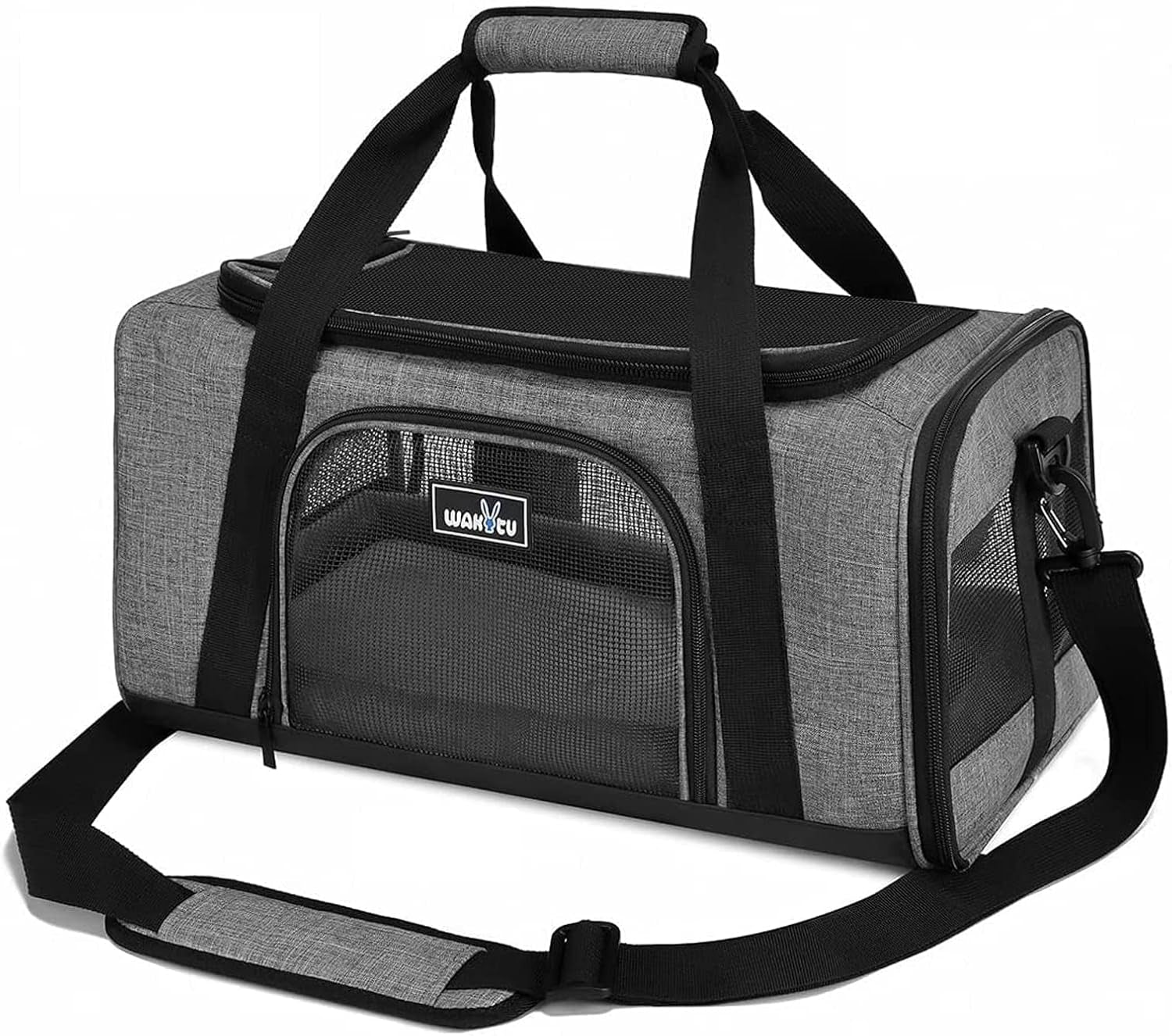  Pet Carrier for Small Cats Dogs, Travel Bag with Adequate Ventilation, 5 Mesh Windows, 3 Entrance, Locking Safety Zippers, Padded Shoulder and Carrying Strap, Small
