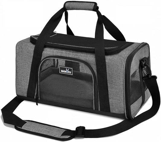  Pet Carrier for Small Cats Dogs, Travel Bag with Adequate Ventilation, 5 Mesh Windows, 3 Entrance, Locking Safety Zippers, Padded Shoulder and Carrying Strap, Small