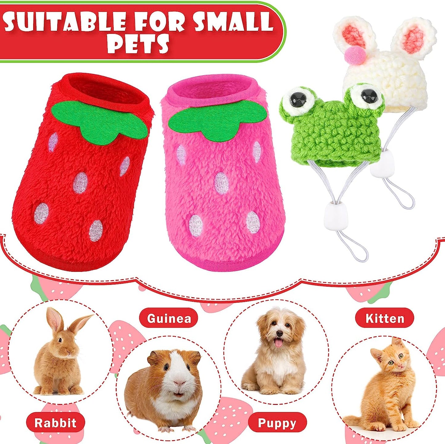 4 Pieces Guinea Pig Stuff Includes 2 Guinea Pig Clothes and 2 Cute Mini Hats with Adjustable Strap Small Animal Warm Vest Cozy Hand Knitted Hat for Hamster Bunny(Frog Style)