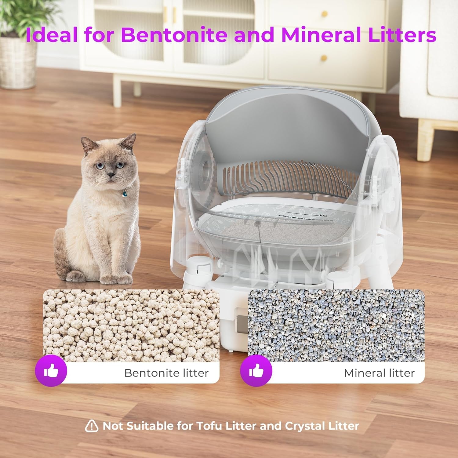 Self Cleaning Cat Litter Box, Safety Sensor and Open Top Design for Multiple Cats, Automatic Cat Litter Box with Liners and Mat Included, Grey