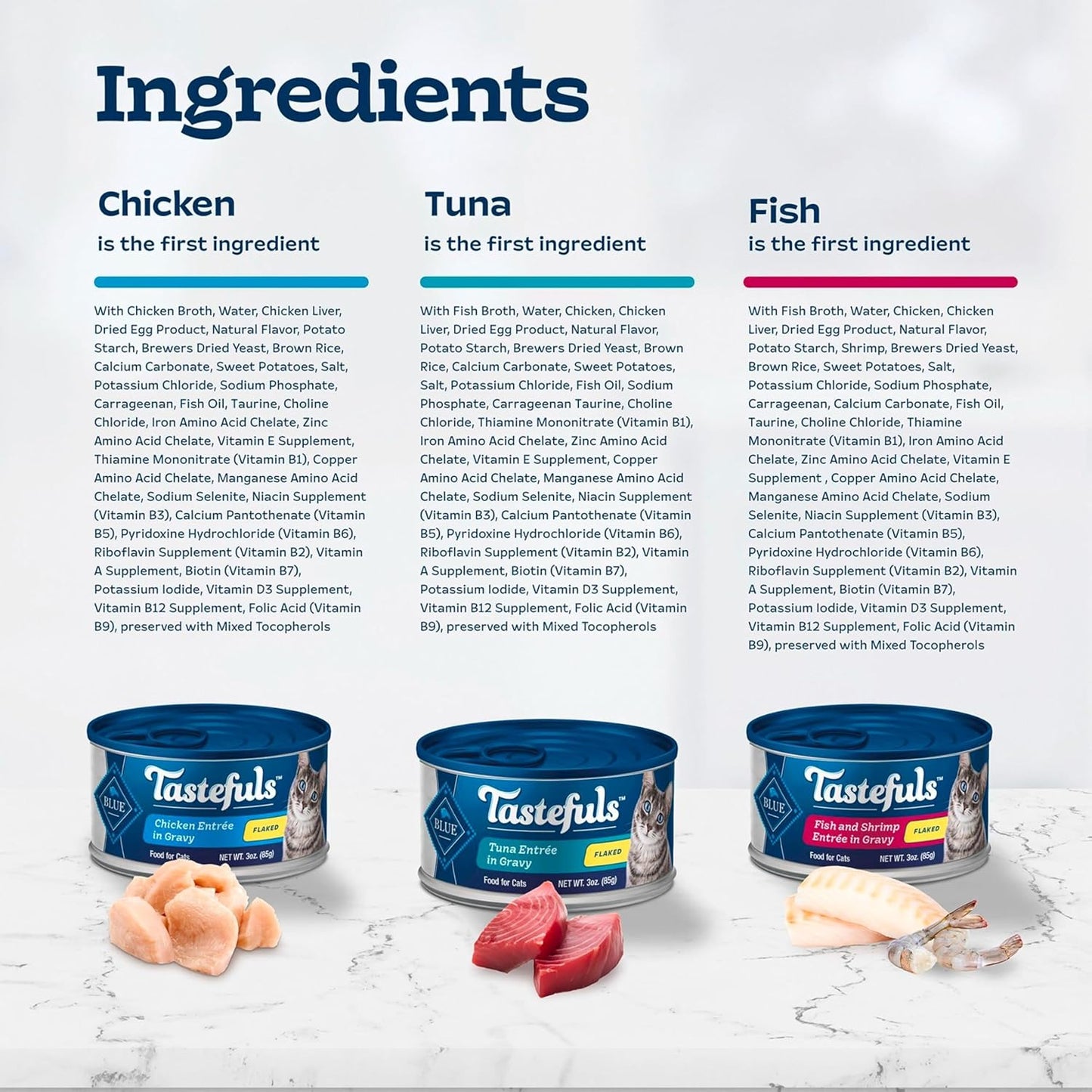 Tastefuls Flaked Wet Cat Food Variety Pack, Made with Natural Ingredients, Tuna, Chicken, Fish & Shrimp, 3-Oz Cans (12 Count, 4 of Each)