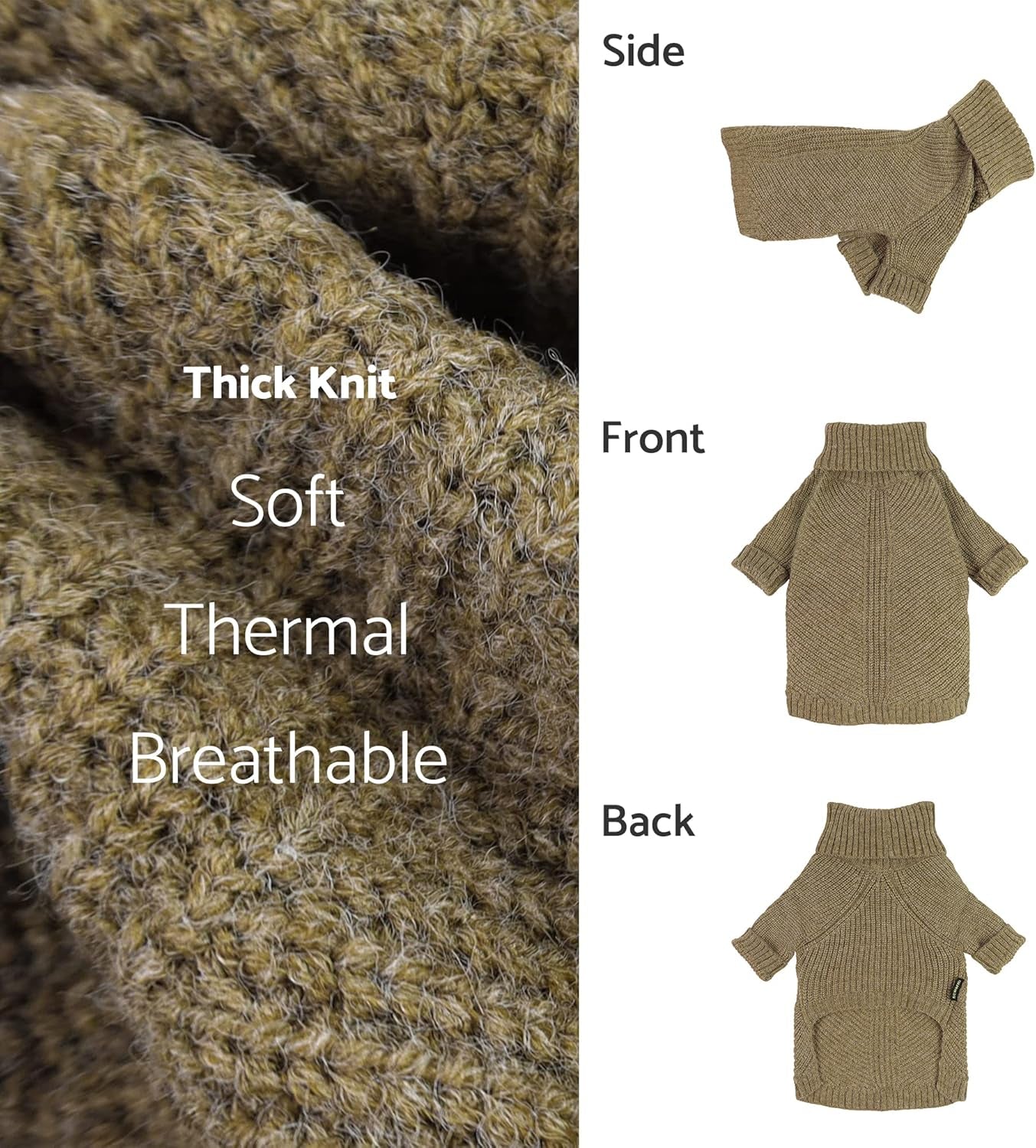Thermal Knitted Dog Sweater Doggy Winter Coat Pet Clothes Doggie Turtleneck Jacket Puppy Outfits Cat Sweatsuit Sage Green Medium