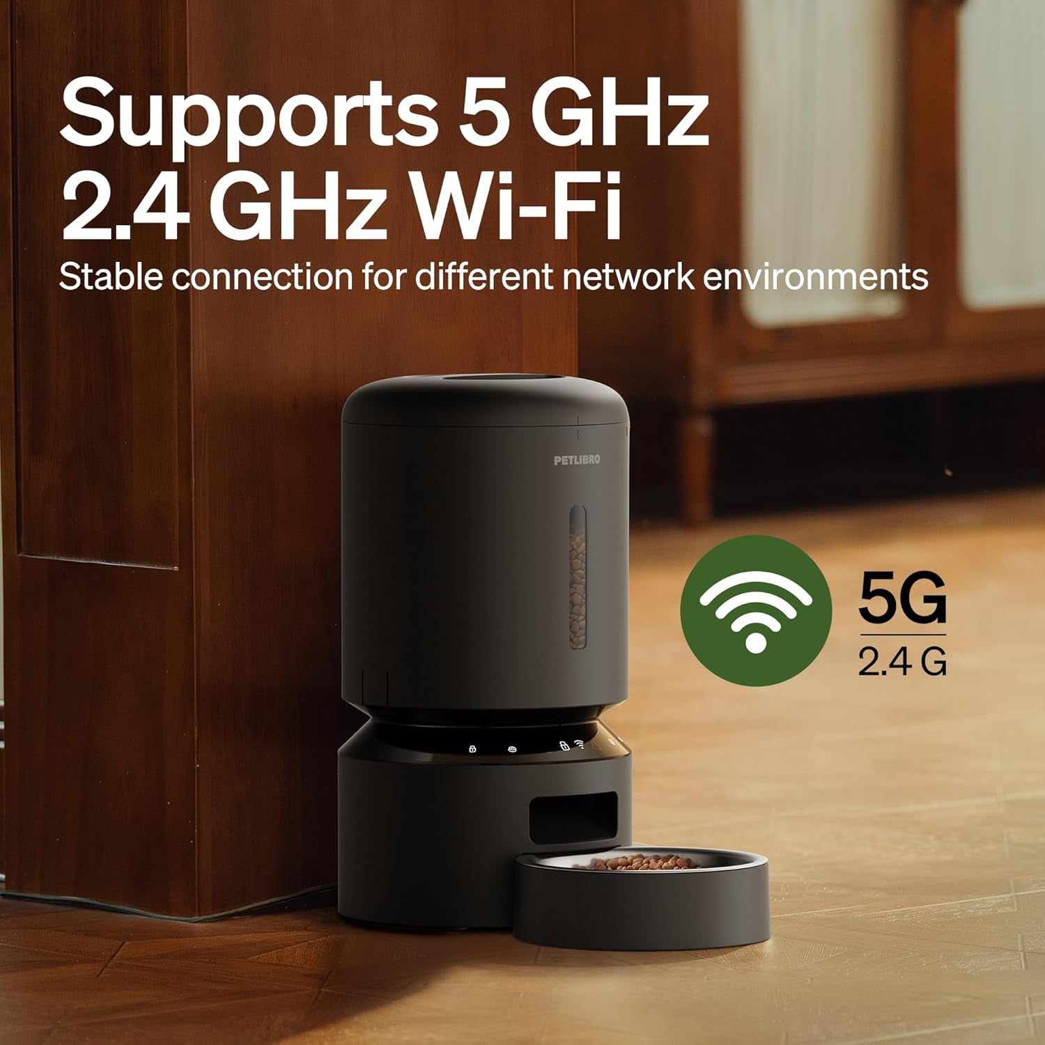 Automatic Cat Feeder, 5G Wifi Automatic Dog Food Dispenser with Freshness Preservation, 5L Timed Pet Feeder with Low Food Sensor, up to 10 Meals per Day, Granary Black