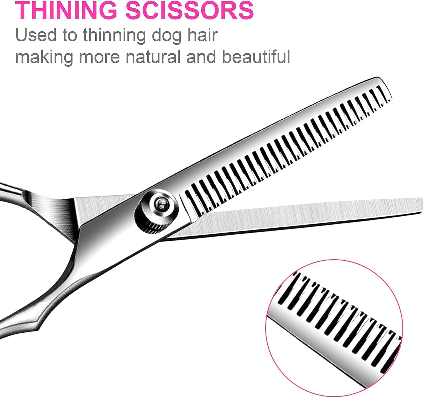5 In1 Dog Grooming Scissors Kit, Professional Dog Scissors for Grooming with Safety round Tips, Titanium Coated Grooming Shears for Dogs Cat Pet at Home