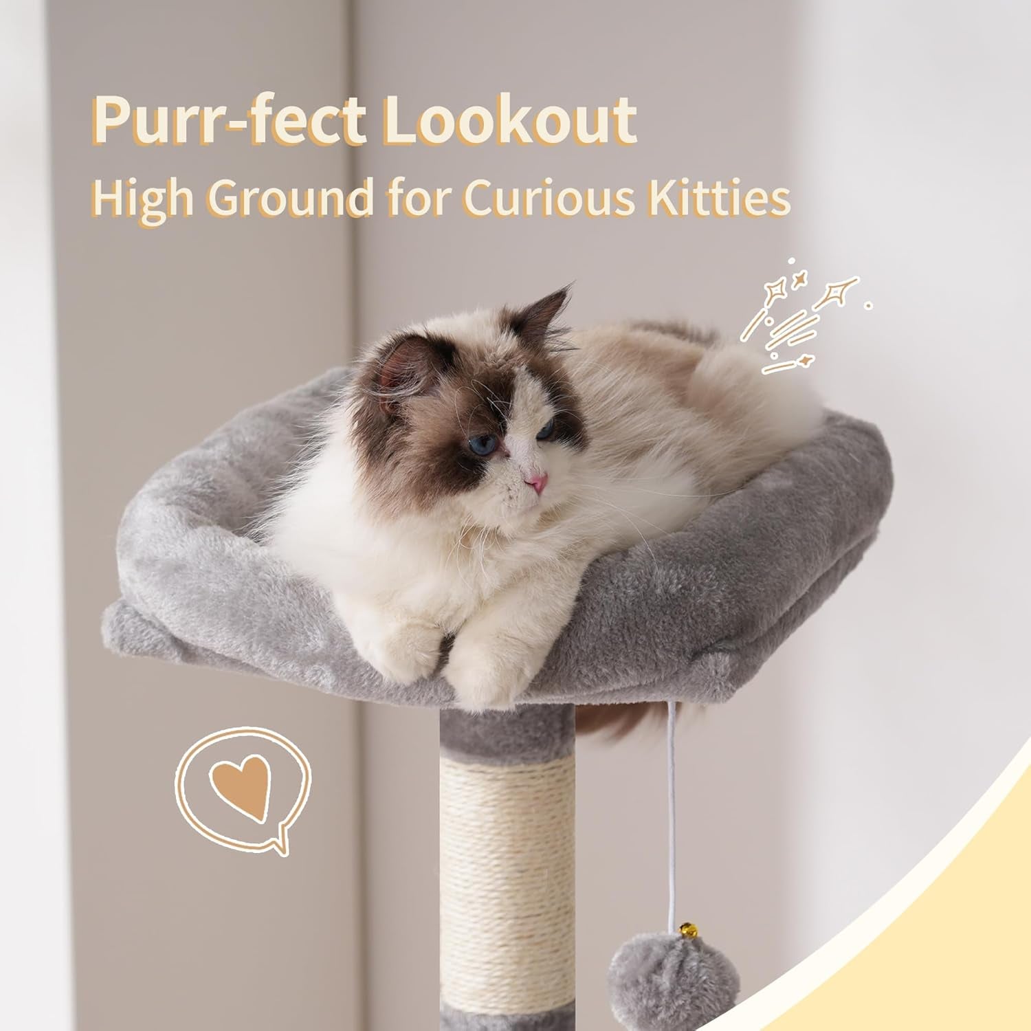Cat Tree, 49.2 Inches Cat Tower for Indoor Cats, Spacious Cat House Condo with Hidden Space，Sturdy Steel Tube，Soft Plush Top Perch，Cozy Hammock and Sisal Scratching Posts