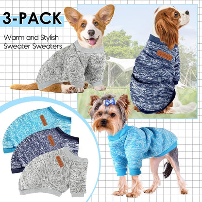 3 Pack Dog Sweaters for Small Dogs Girl Boy Winter Fleece Clothes Warm Soft Dog Sweatshirt Outfit for Dogs Cats Pet Apparel