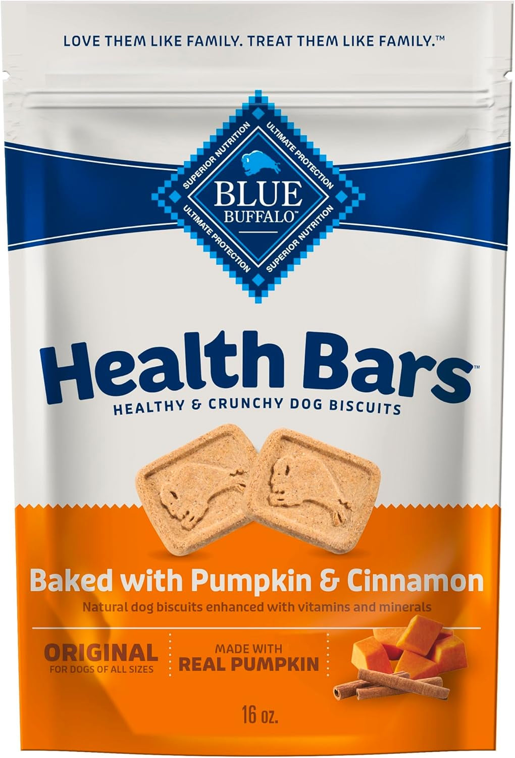 Health Bars Crunchy Dog Biscuits, Oven-Baked with Natural Ingredients, Pumpkin & Cinnamon, 16-Oz Bag
